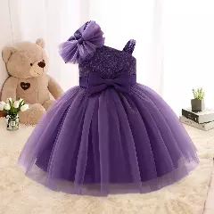 Madison Purple Sequin One Shoulder Bow Baby Party Dress