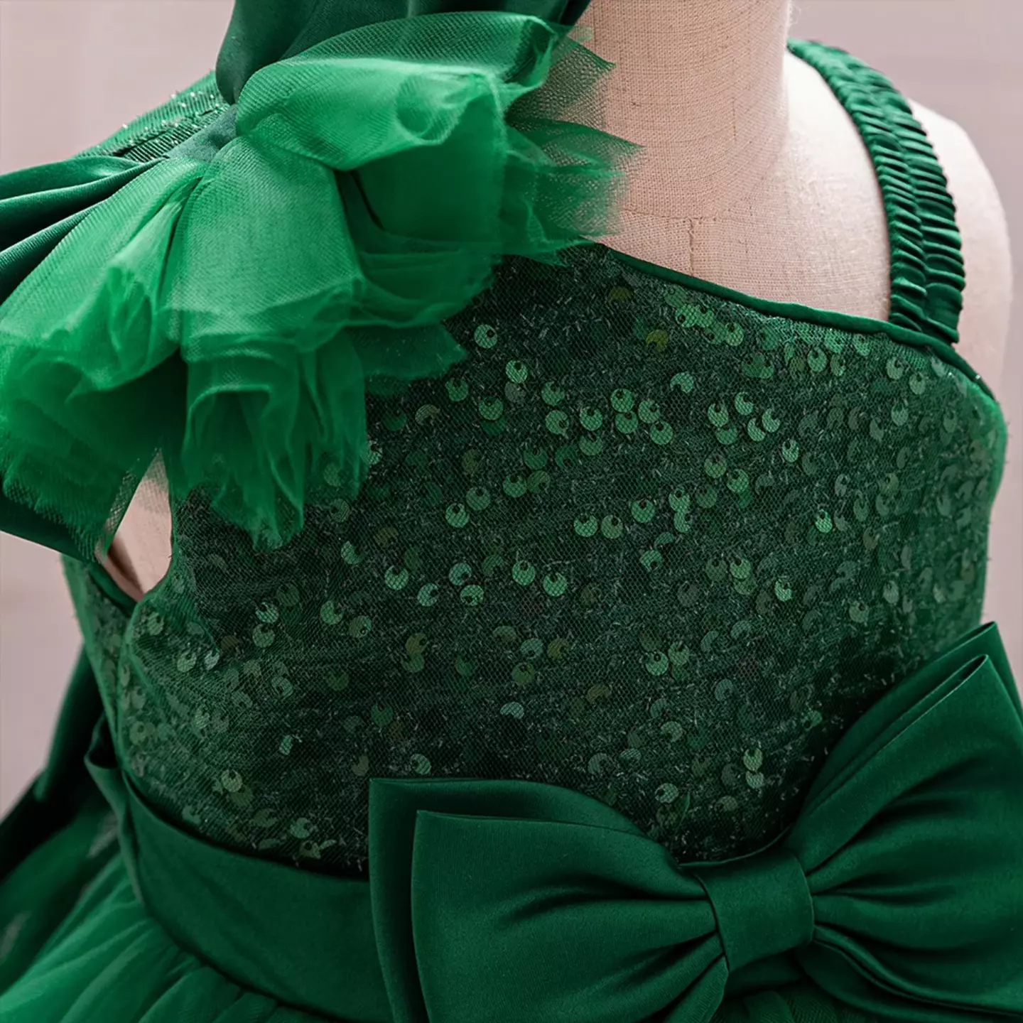 Madison Forest Green Sequin One Shoulder Baby Party Dress
