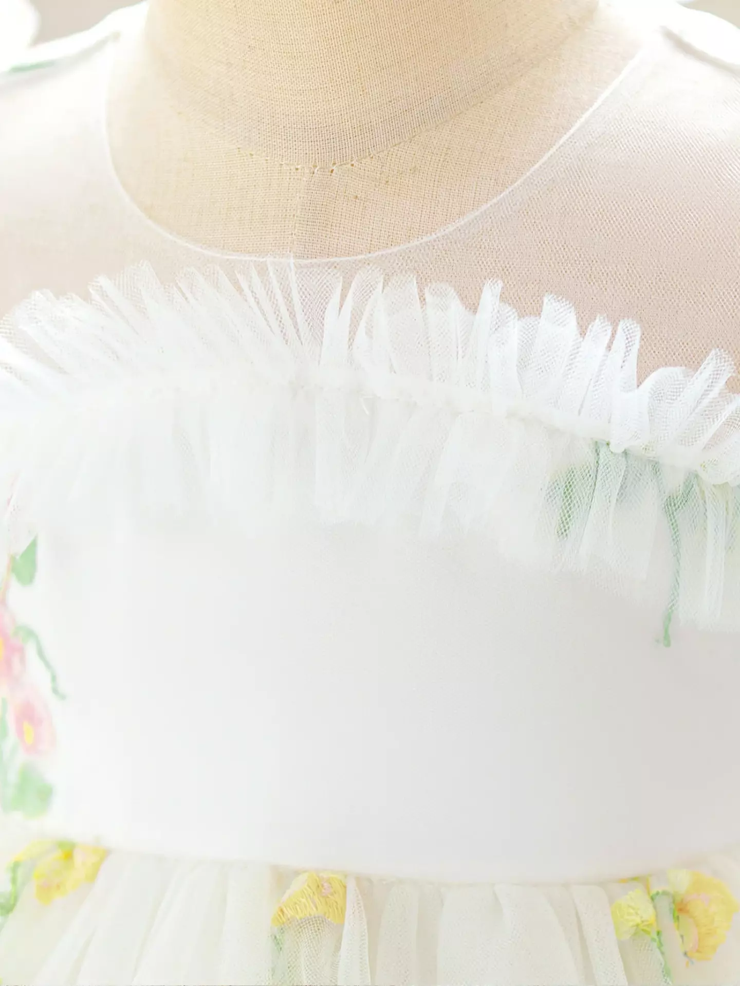 JJ White Floral Embroidered Tulle Baby Occasion Dress