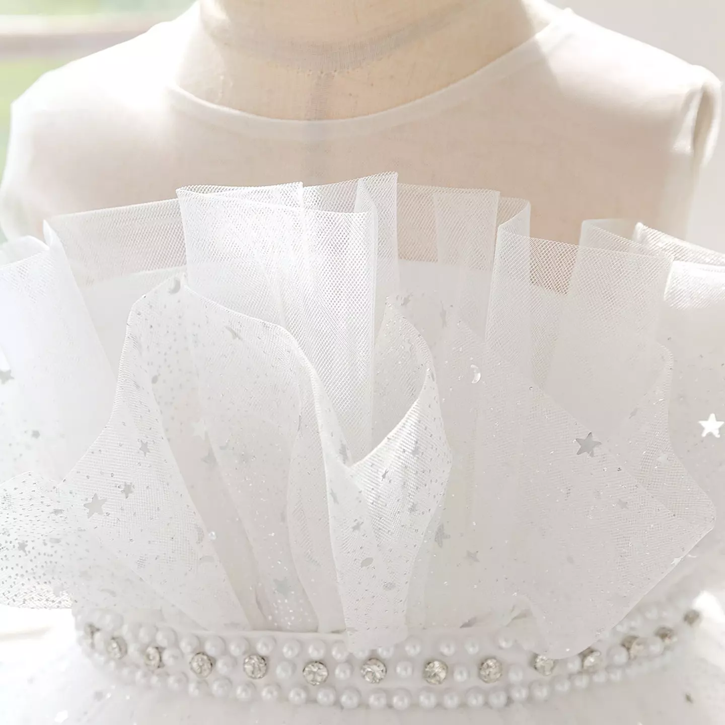Harris White Star Glitter Tulle Flower Girl Dress - Knee Length Wedding & Party Dress