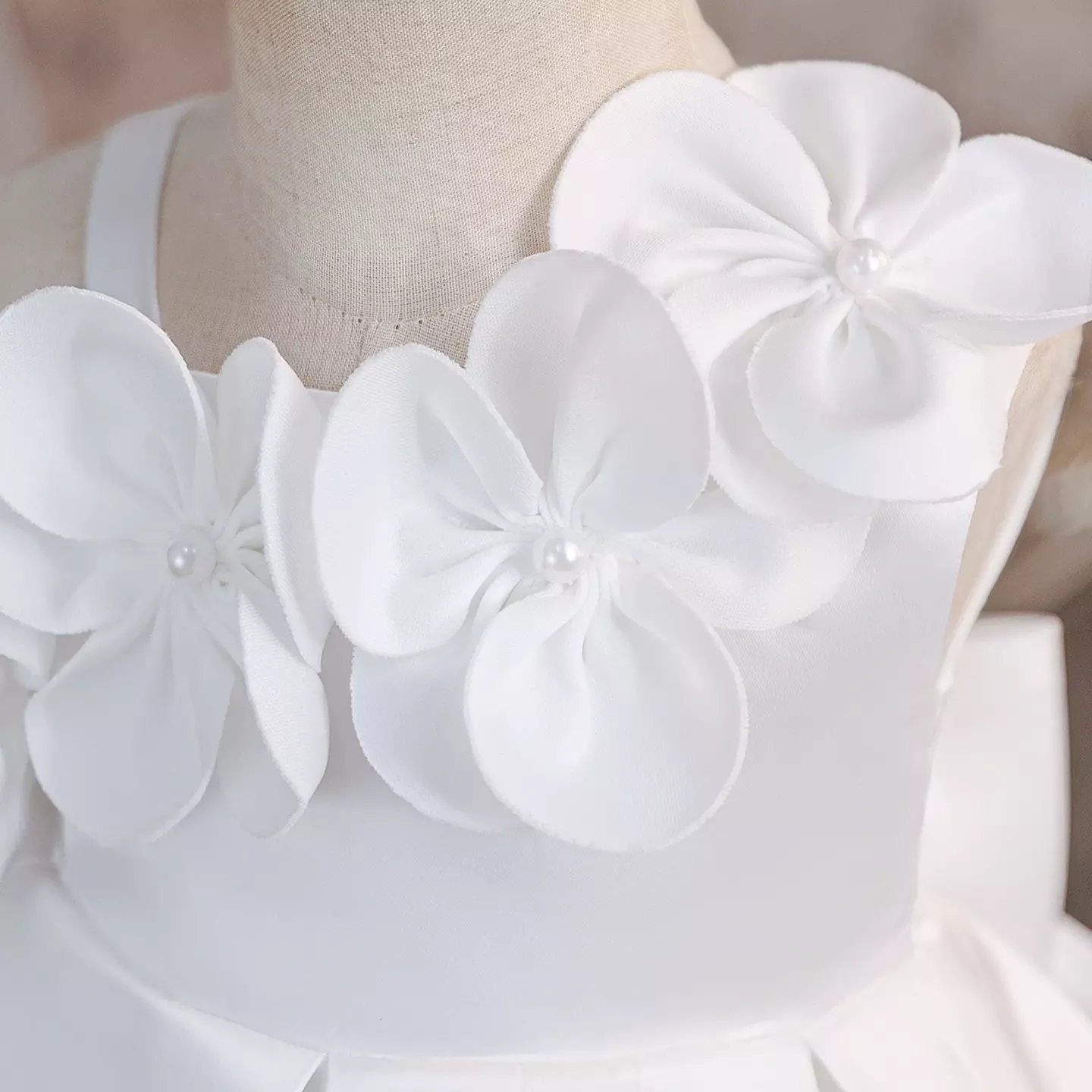 Cristy White 3D Flower Satin Baby Flower Girl Dress - Knee Length Christening & Party Dress