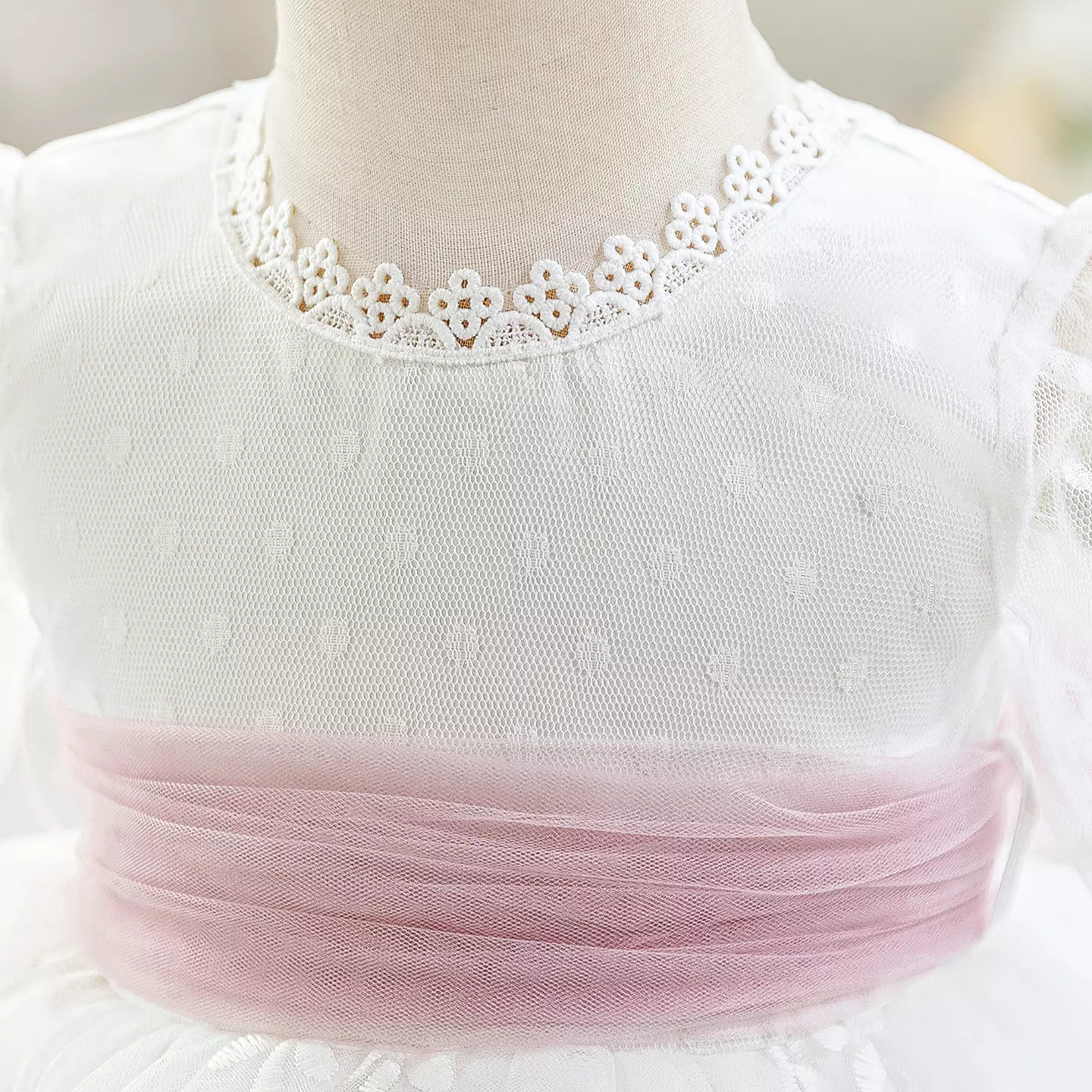 Drew White Embroidered Tulle Long Sleeve Baby Flower Girl Dress - Knee Length Baptism & Party Dress