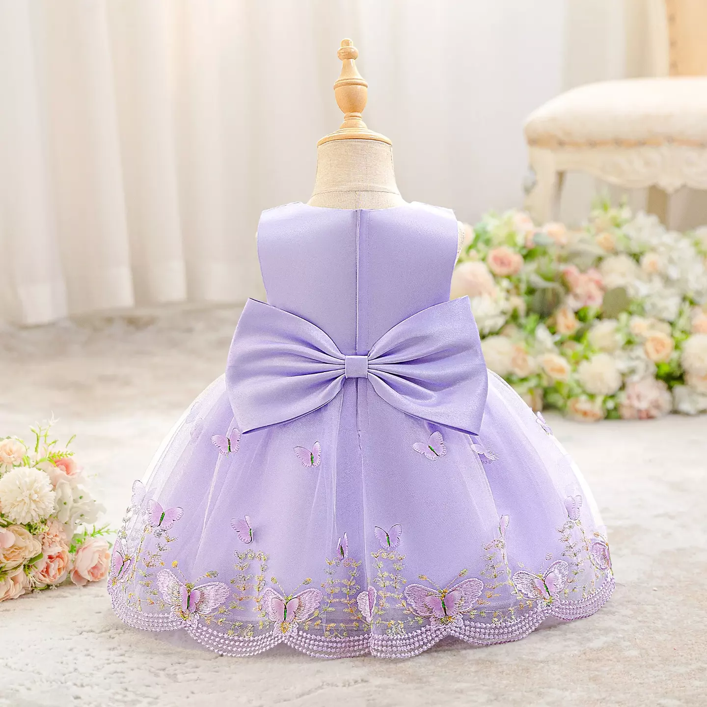 Antoinette Lavender Butterfly Embroidered Tulle Baby Party Dress - Knee Length Birthday & Special Occasion Dress