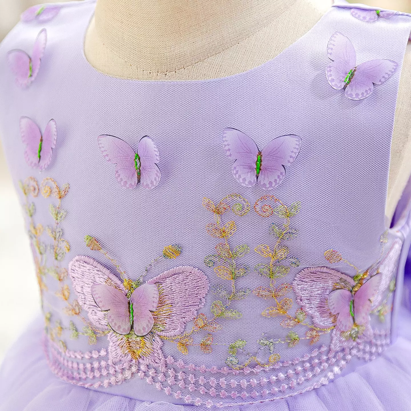 Antoinette Lavender Butterfly Embroidered Tulle Baby Party Dress - Knee Length Birthday & Special Occasion Dress