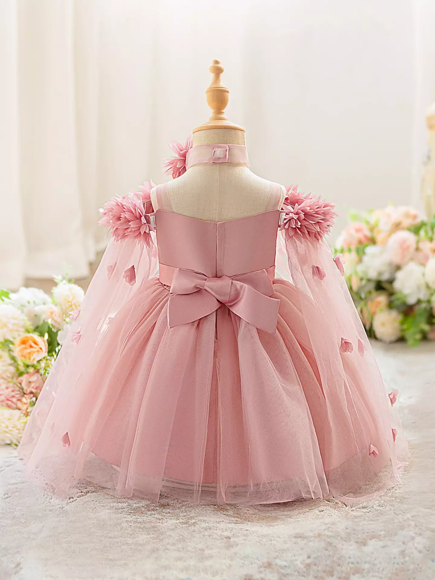 Jee Dusty Pink 3D Flower Tulle Cape Baby Girls Party Dress | Lucys