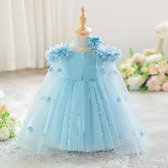 Jee Light Blue 3D Flower Tulle Cape Baby Girls Party Dress | Lucys