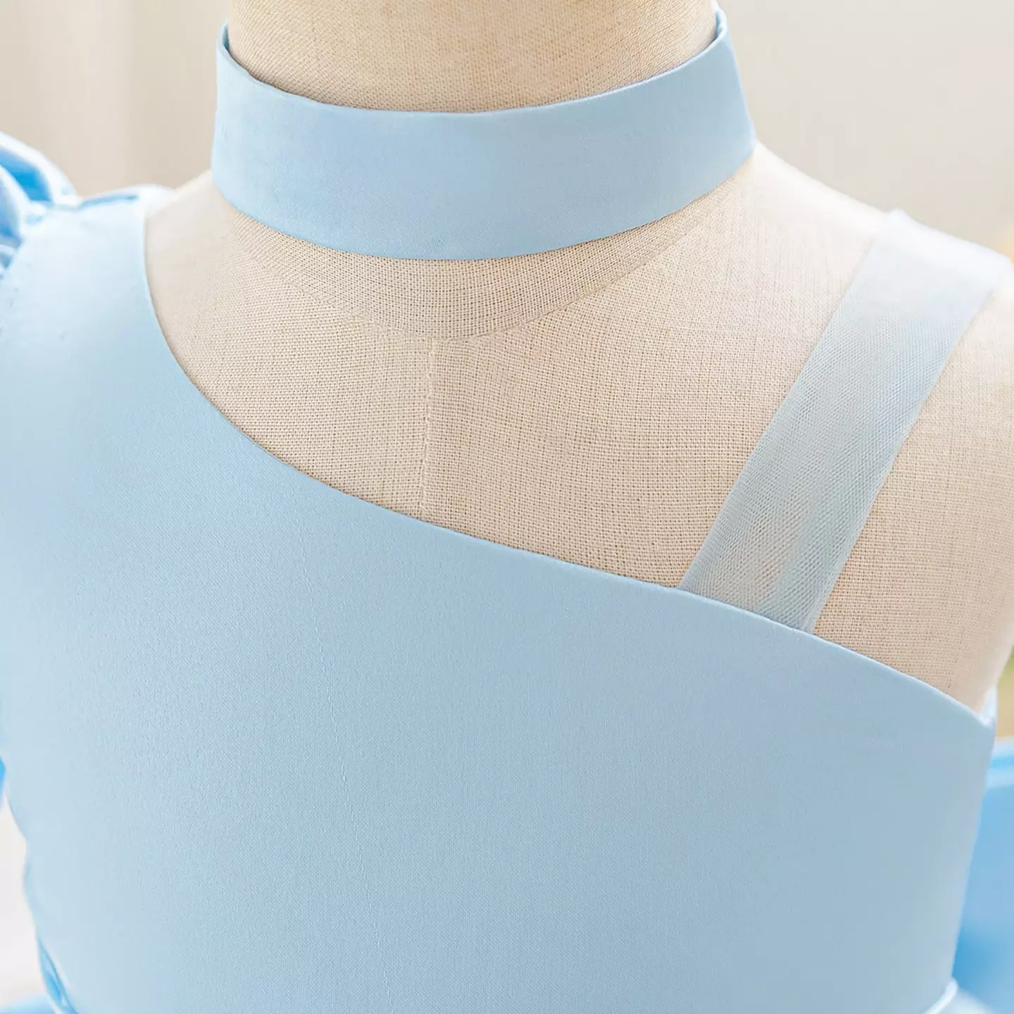 Jen Light Blue Satin Party Dress with Rosette and Back Bow