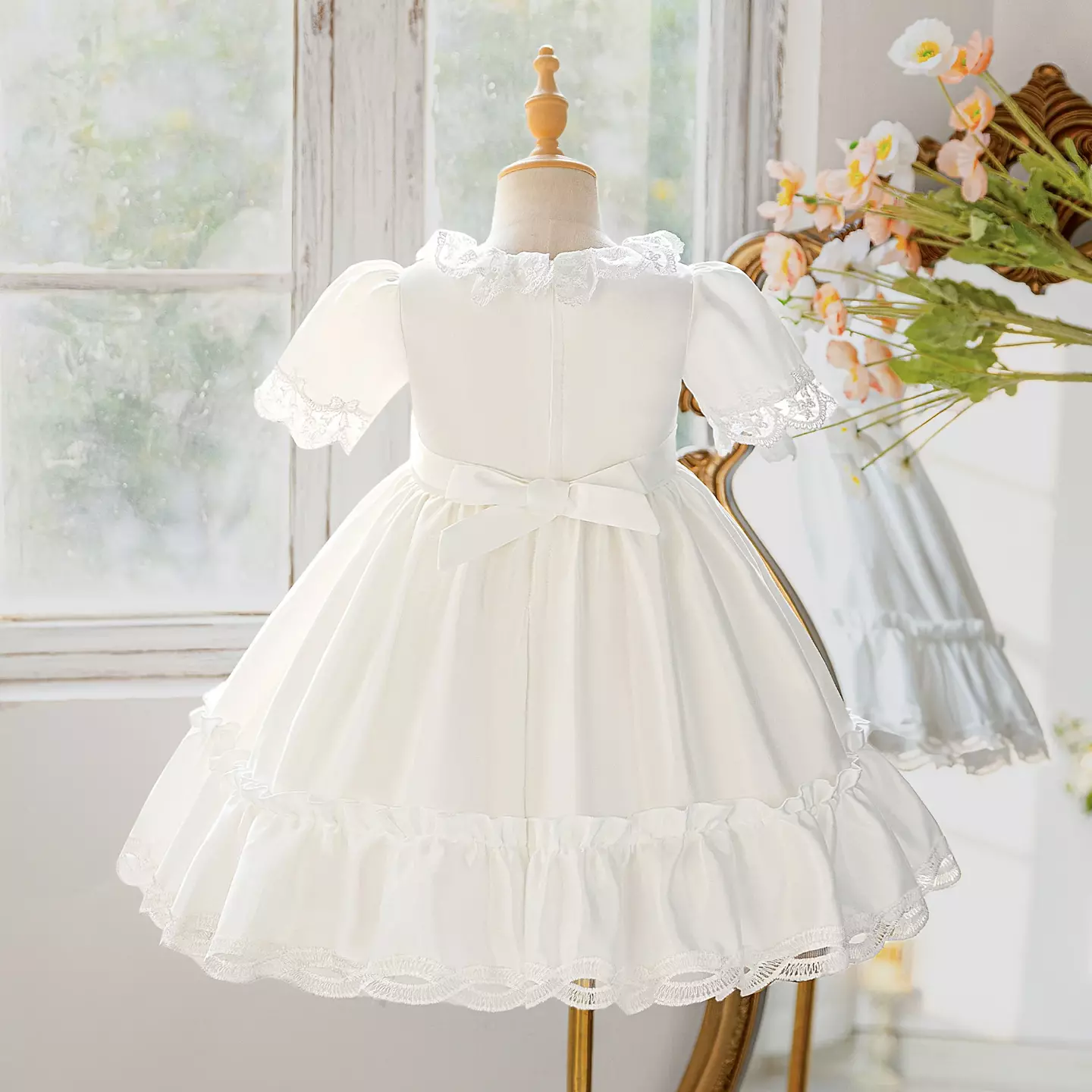 Mariana White Lace Collar Flower Girl Dress - Knee Length Christening & Wedding Dress