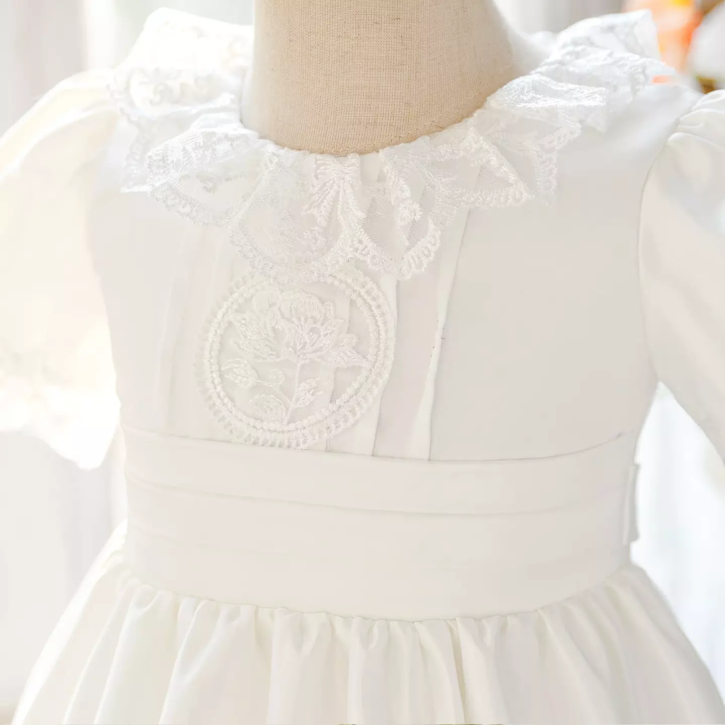 Mariana White Lace Collar Flower Girl Dress - Knee Length Christening & Wedding Dress