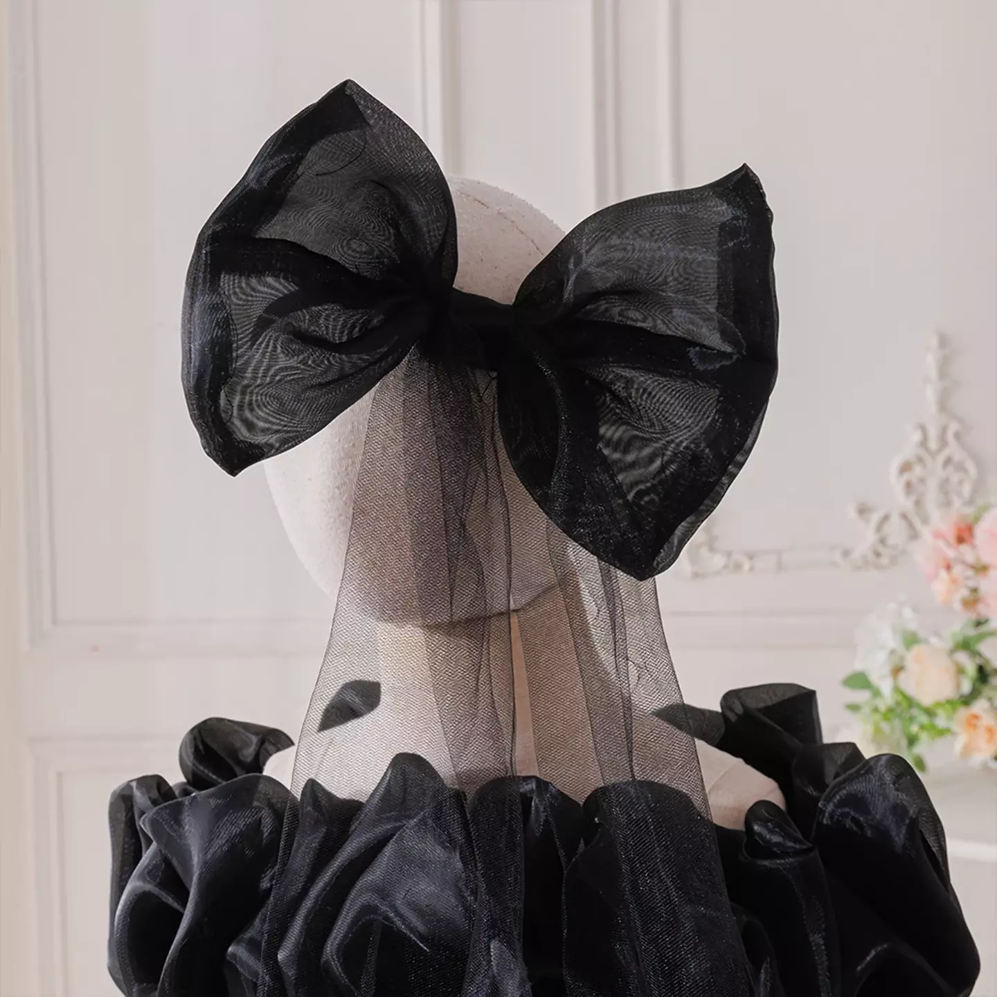 Momo Black Organza Puff Sleeve Party Dress - Knee Length Baby Girls Birthday Dress