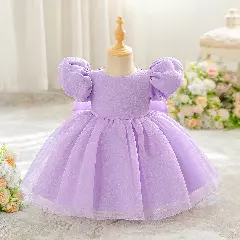 Yoona Lavender Puff Sleeve Party Dress with Satin Bow for Baby & Toddler Girls
