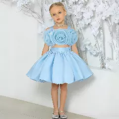 Sakura Girls Light Blue Rosette Bodice Bubble Skirt Party Dress