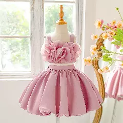 Sakura Girls Dusty Pink Rosette Bodice Bubble Skirt Party Dress
