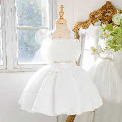 Sakura Girls White Rosette Bodice Bubble Skirt Flower Girl Dress