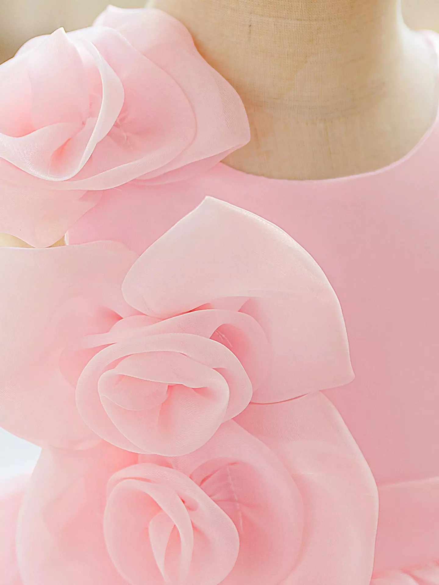Gaeul Pink Organza Rose Cascade Party Dress - Knee Length Baby Girls Birthday Dress