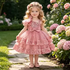 Yujin Dusty Pink One-Shoulder Sequin Party Dress - Knee Length Baby Girls Birthday Dress
