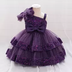 Yujin Purple One-Shoulder Sequin Party Dress - Knee Length Baby Girls Birthday Dress