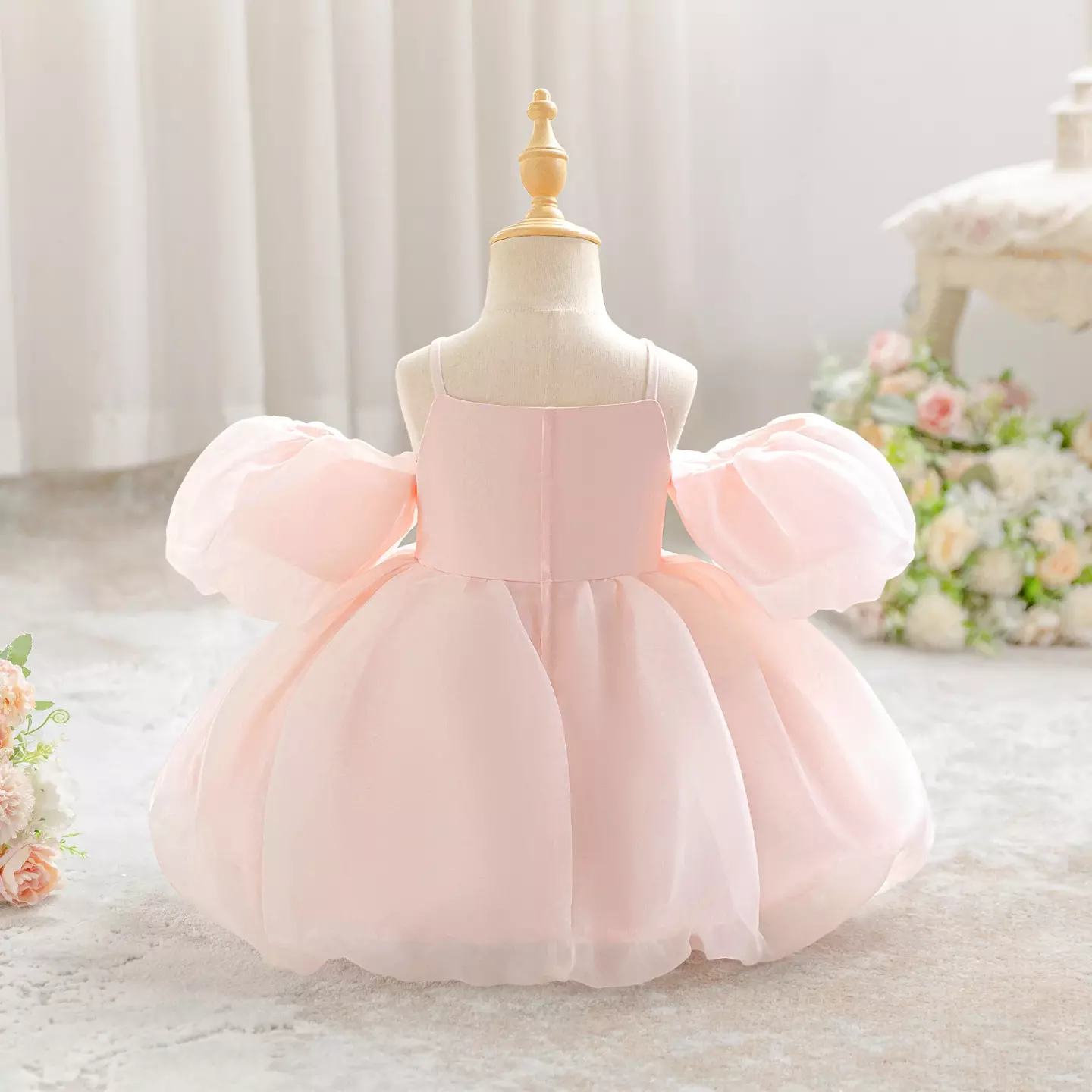 Yewon Peach Pink Puff Sleeve Bubble Hem Baby Girls Party Dress | Lucys