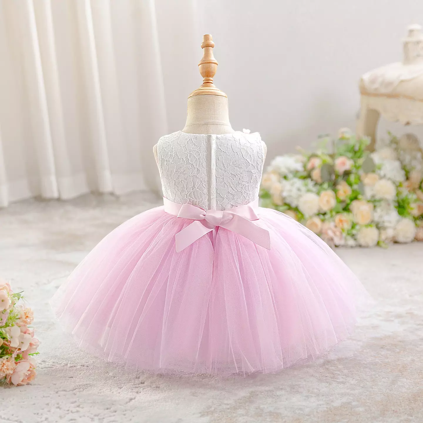Nayeon White Lace Bodice Pink Tulle Baby Girls Party Dress | Lucys