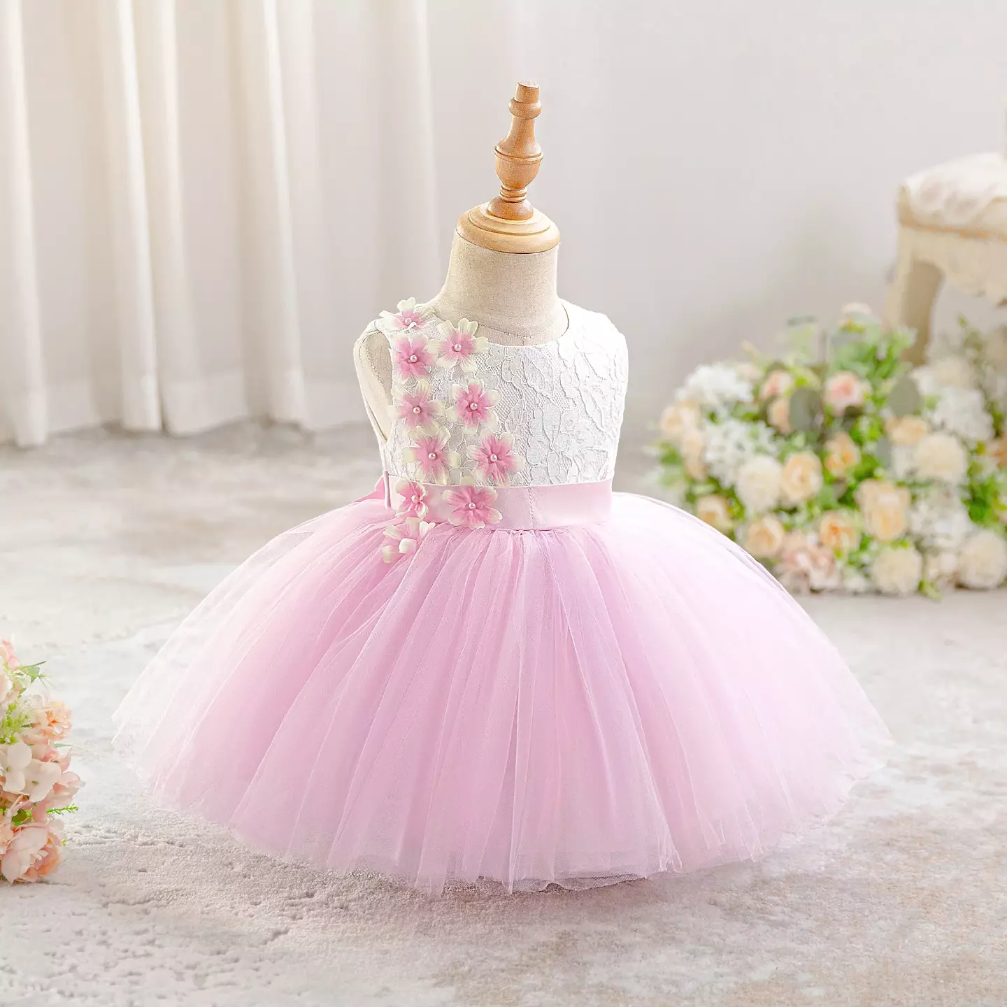 Nayeon White Lace Bodice Pink Tulle Baby Girls Party Dress | Lucys