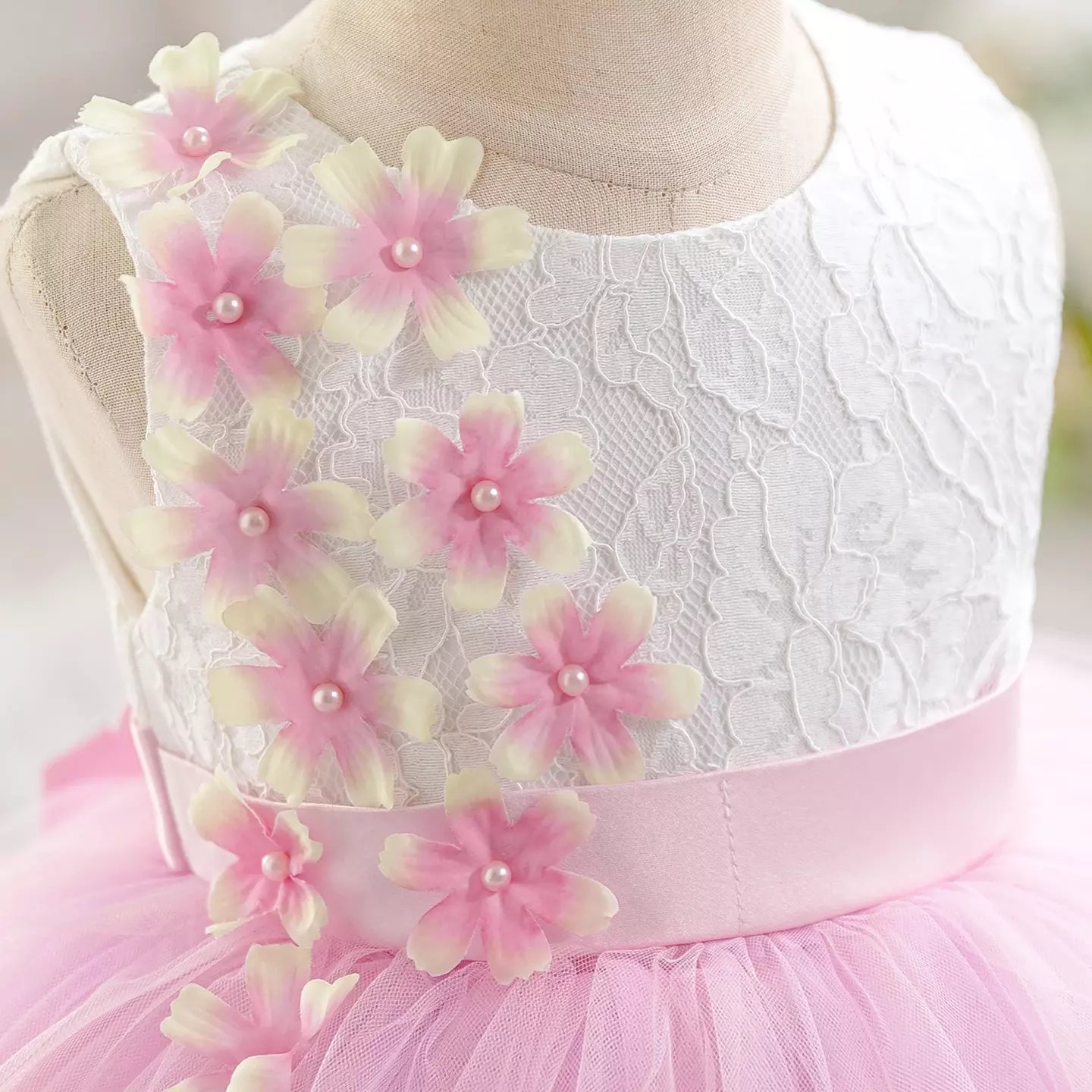 Nayeon White Lace Bodice Pink Tulle Baby Girls Party Dress | Lucys