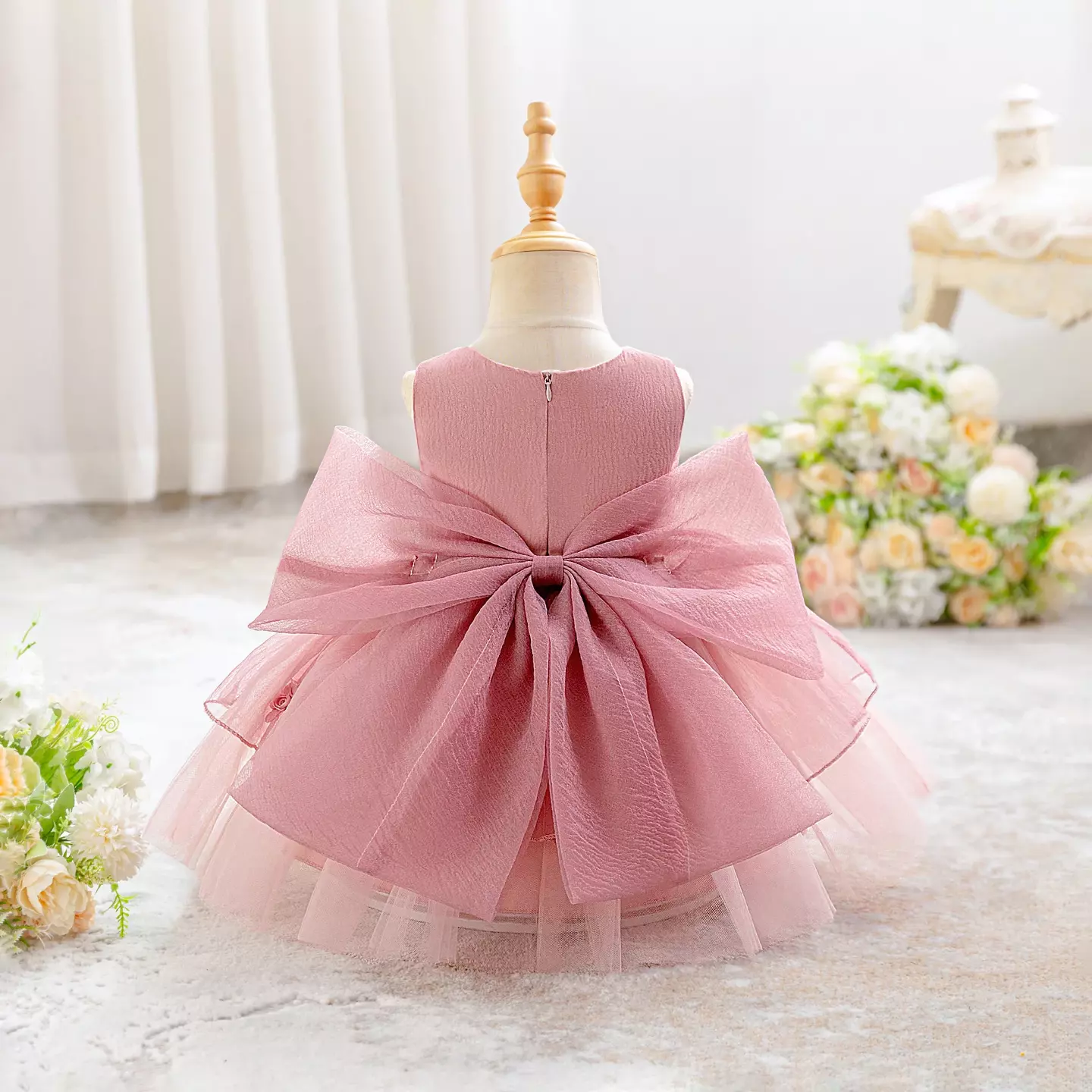 Mina Dusty Pink Rose Garland Tulle Baby Girls Party Dress | Lucys