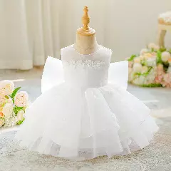 Mina White Rose Garland Baby Girls Christening Dress | Lucys