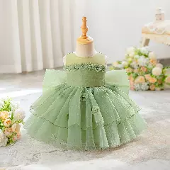 Mina Sage Green Rose Garland Tulle Baby Girls Party Dress | Lucys