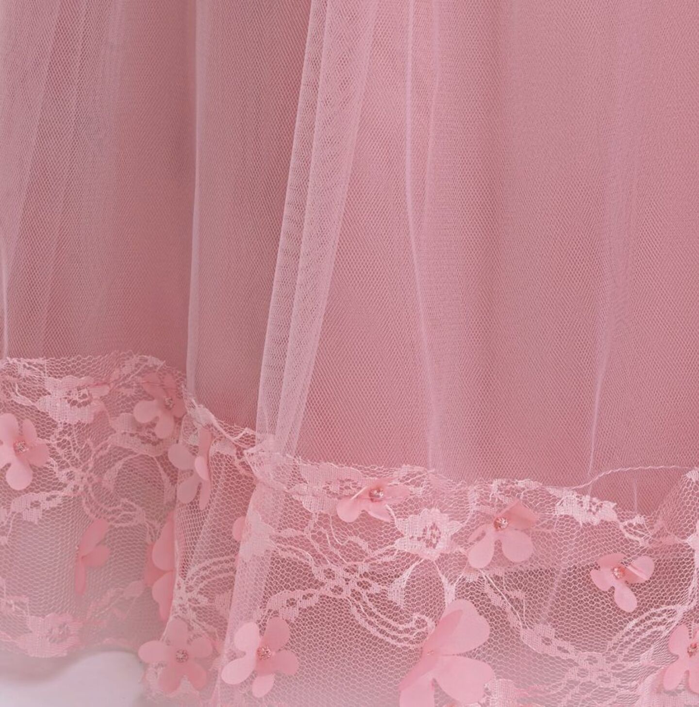 Sunny Dusty Pink Floral Lace Long Sleeve Girls Party Dress - Tea Length Junior Bridesmaid Dress
