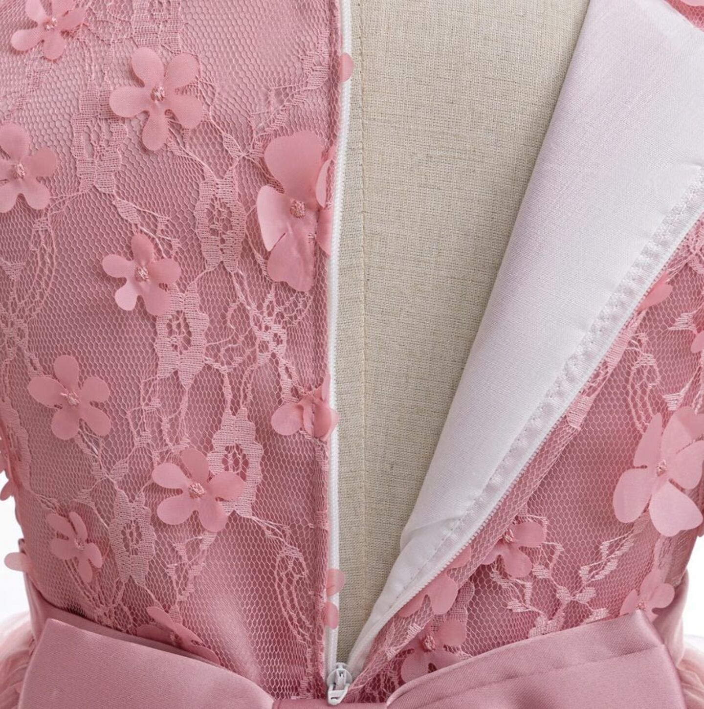 Sunny Dusty Pink Floral Lace Long Sleeve Girls Party Dress - Tea Length Junior Bridesmaid Dress