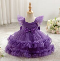 Lopez Purple Ruffled Tulle Baby Party Dress - Knee Length Birthday & Special Occasion Dress
