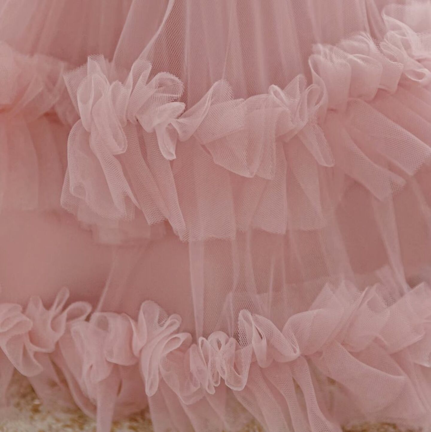 Lopez Dusty Pink Ruffled Tulle Baby Party Dress - Knee Length Birthday & Special Occasion Dress