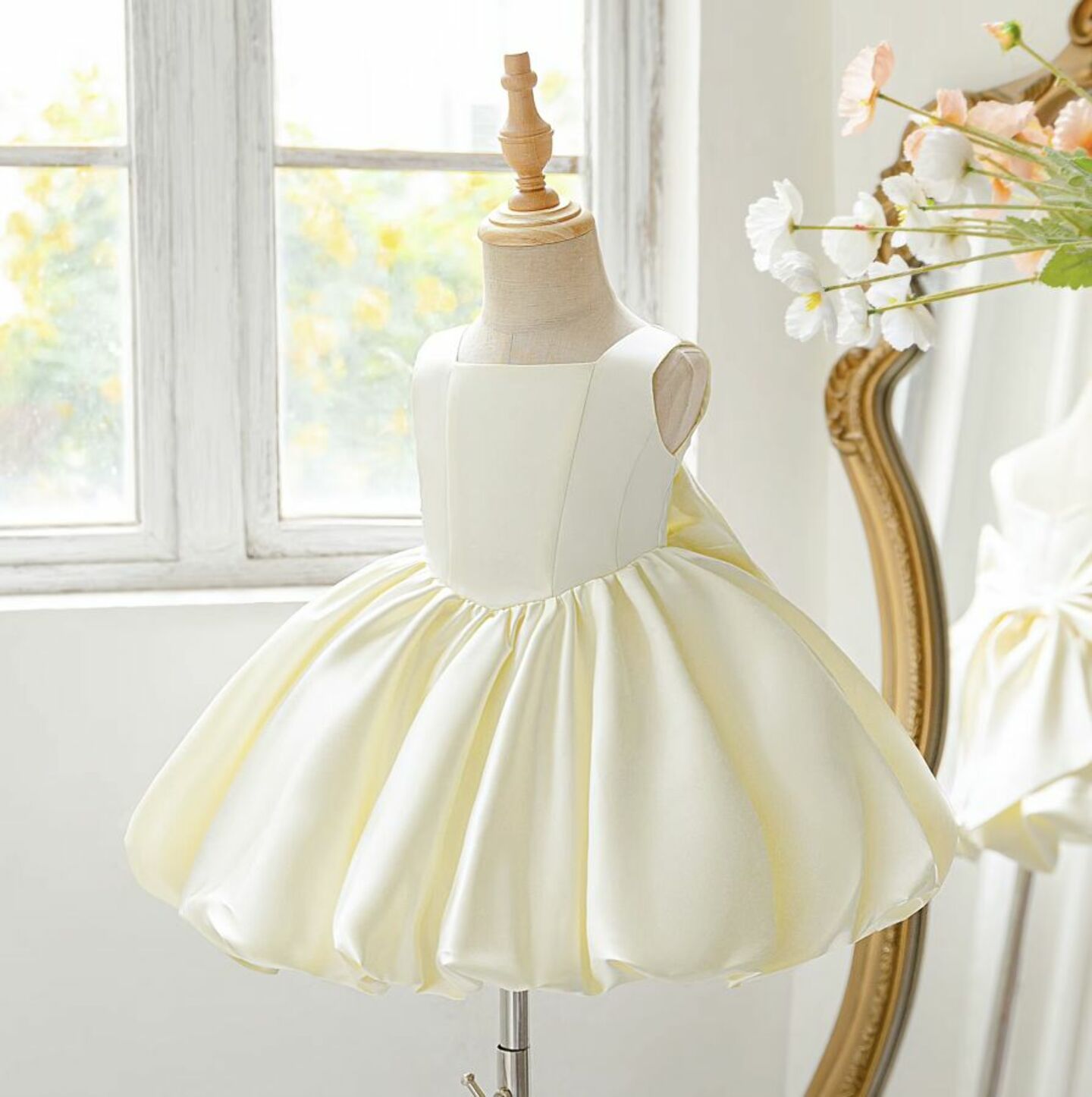 Kay II Ivory Satin Baby Christening & Flower Girl Dress