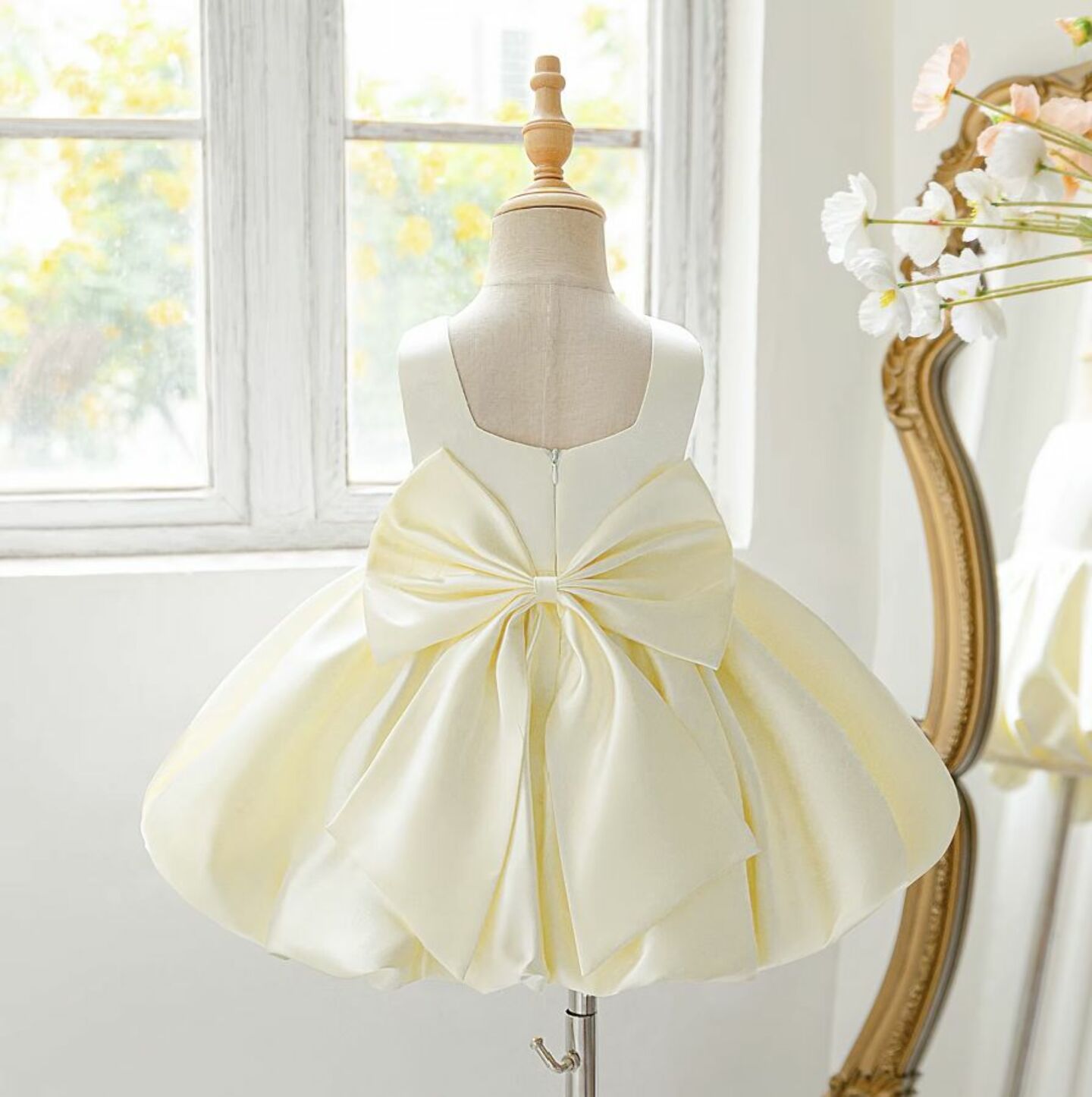 Kay II Ivory Satin Baby Christening & Flower Girl Dress