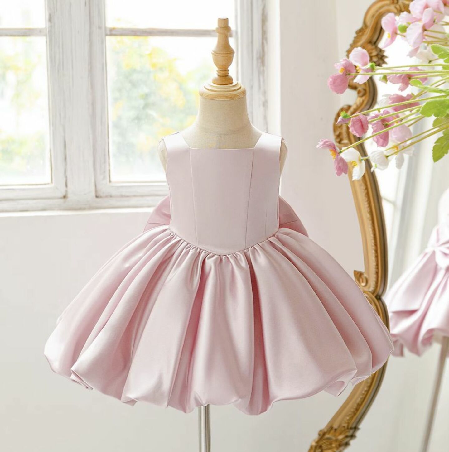 Kay II Dusty Pink Satin Baby Party Dress with Bubble Skirt