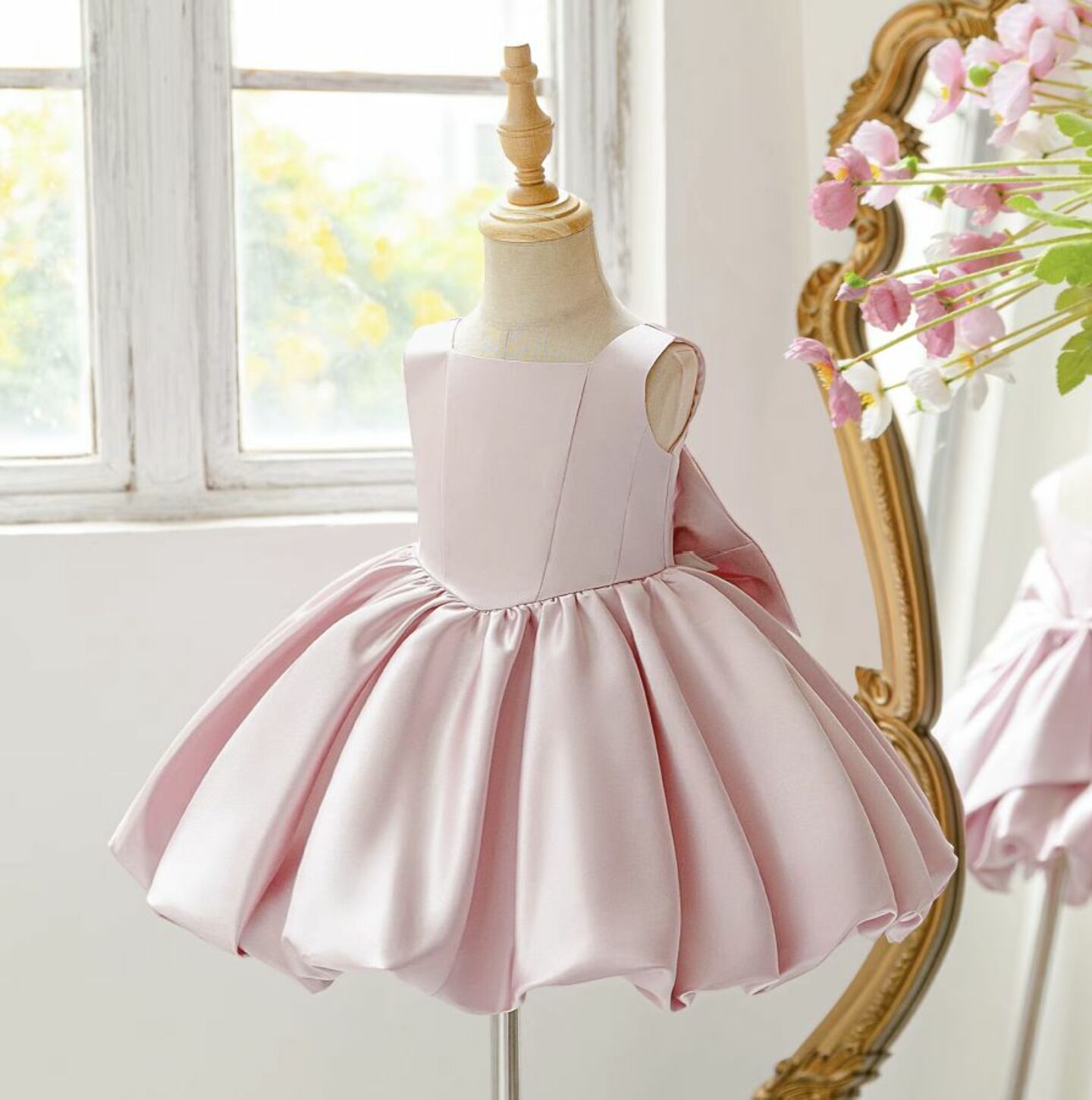 Kay II Dusty Pink Satin Baby Party Dress with Bubble Skirt