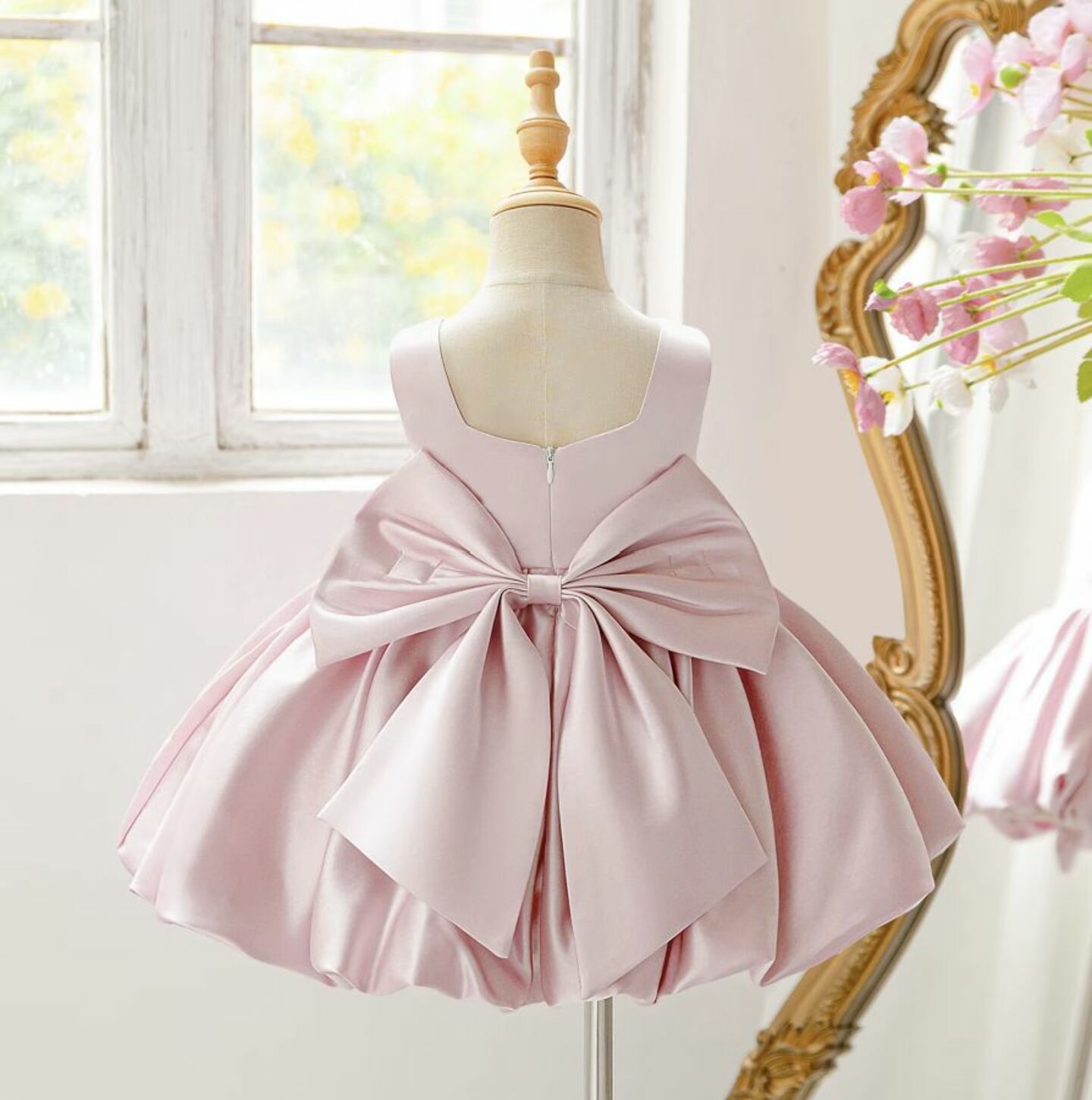 Kay II Dusty Pink Satin Baby Party Dress with Bubble Skirt