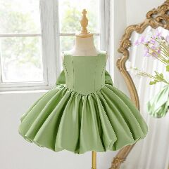 Kay II Green Satin Bubble Skirt Baby Party Dress with Back Bow