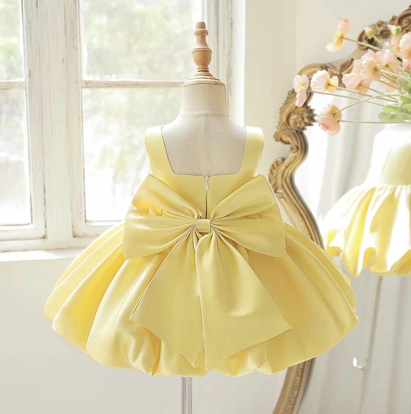 Kay II Yellow Satin Bubble Skirt Baby Party Dress with Back Bow