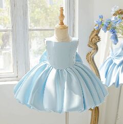 Kay II Light Blue Satin Baby Party Dress with Bubble Skirt
