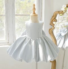 Kay II Grey Satin Baby Party Dress with Bubble Skirt