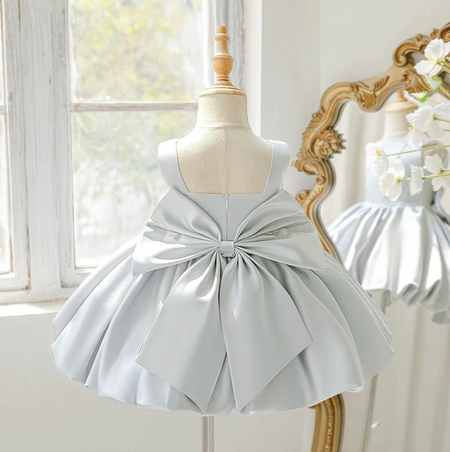 Kay II Grey Satin Baby Party Dress with Bubble Skirt