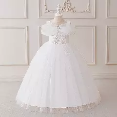 Giselle White 3D Floral Tulle Flower Girl Dress | Lucys
