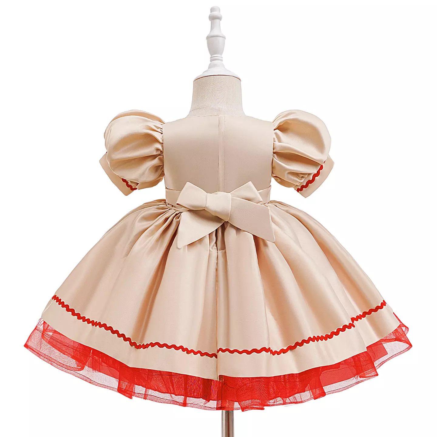 Xmas-5 Beige & Red Christmas Tree Baby Girls Party Dress | Lucys
