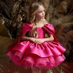 Tzuyu Hot Pink Square Neck Satin Girls Party Dress | Lucys