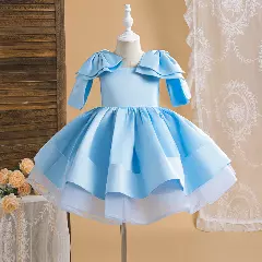 Tzuyu Light Blue Scalloped Hem Satin Girls Party Dress | Lucys