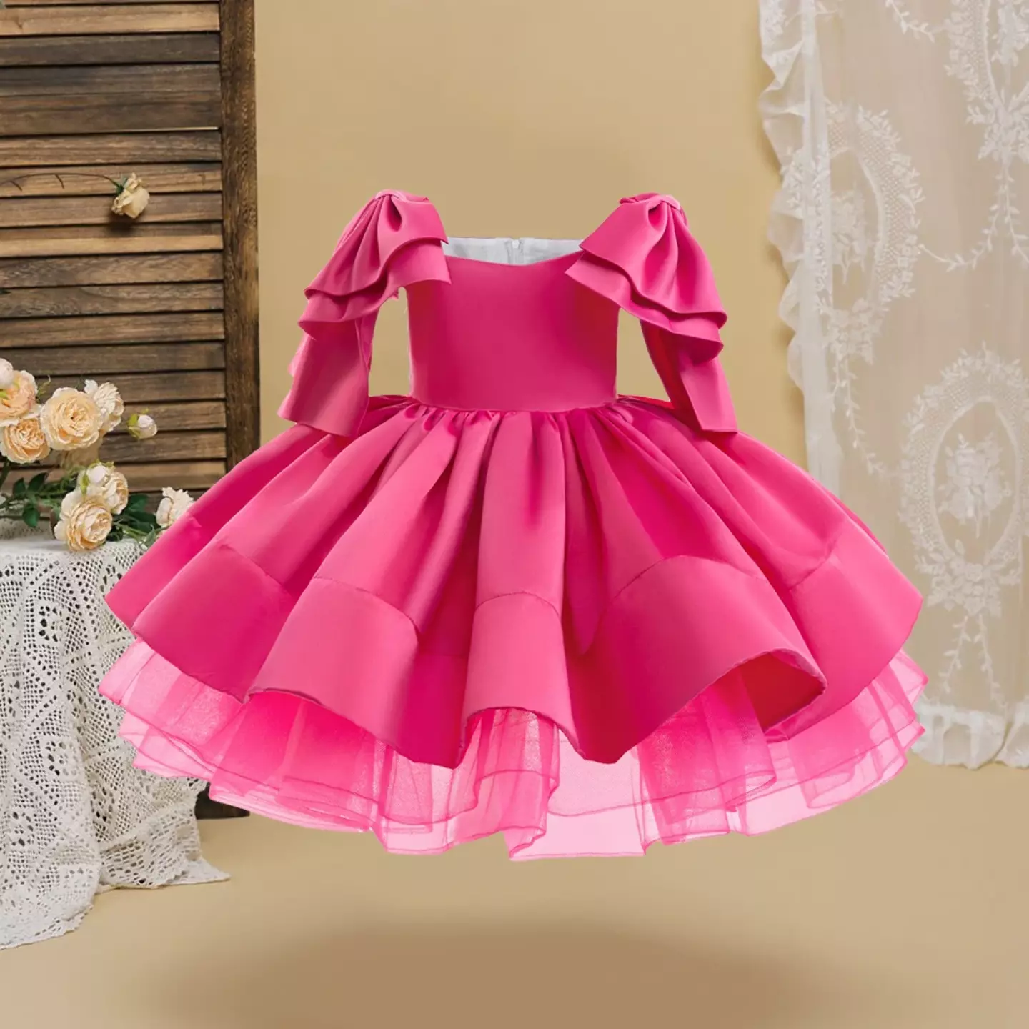Tzuyu Hot Pink Square Neck Satin Girls Party Dress | Lucys