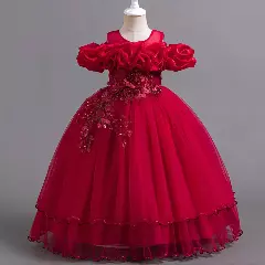 Roseanne Maroon Rolled Edge Ruffle Girls Ball Gown Dress | Lucys