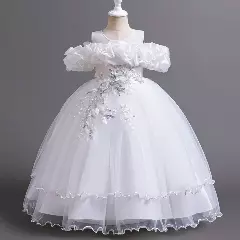 Roseanne White Beaded Applique Girls Flower Girl Dress | Lucys