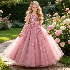 Hanni Dusty Pink Satin Bow Girls Tea Length Bridesmaid Dress | Lucys